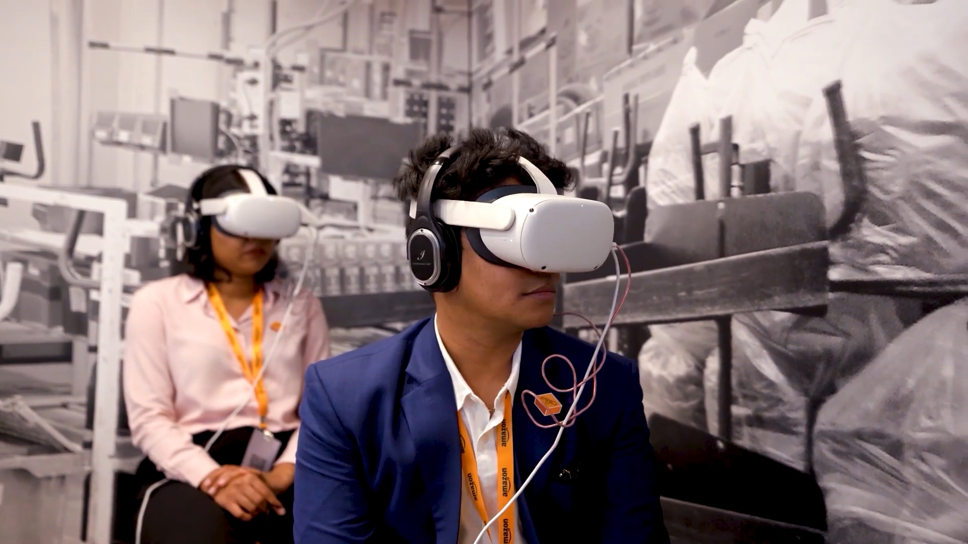 Customers using VR headsets for interactive brand engagement
